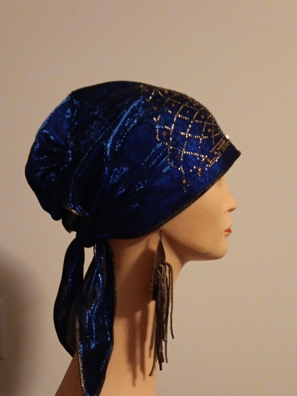 Elegant Blue Metallic Headscarf with Studded Detail